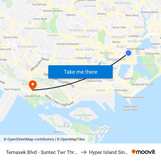 Temasek Blvd - Suntec Twr Three (02149) to Hyper Island Singapore map