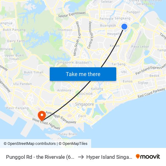 Punggol Rd - the Rivervale (65019) to Hyper Island Singapore map