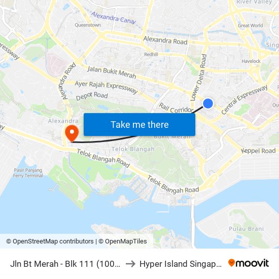 Jln Bt Merah - Blk 111 (10071) to Hyper Island Singapore map