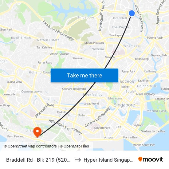 Braddell Rd - Blk 219 (52059) to Hyper Island Singapore map