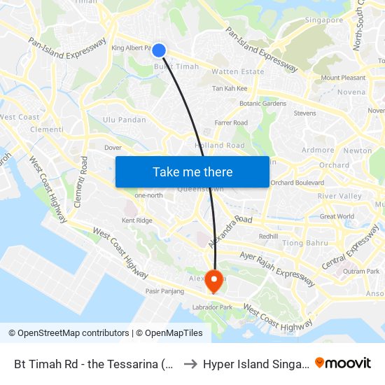 Bt Timah Rd - the Tessarina (42031) to Hyper Island Singapore map