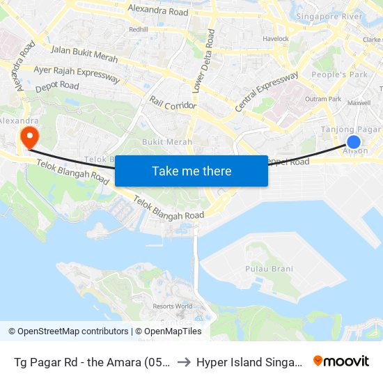 Tg Pagar Rd - the Amara (05419) to Hyper Island Singapore map