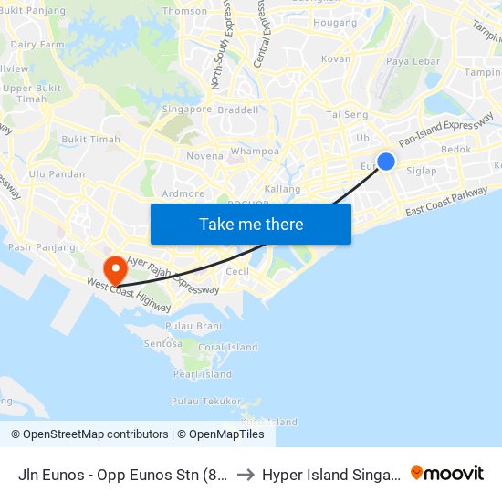 Jln Eunos - Opp Eunos Stn (83109) to Hyper Island Singapore map