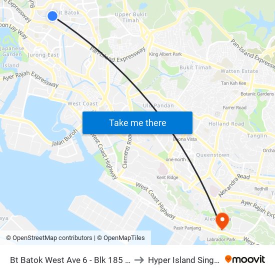Bt Batok West Ave 6 - Blk 185 (43379) to Hyper Island Singapore map