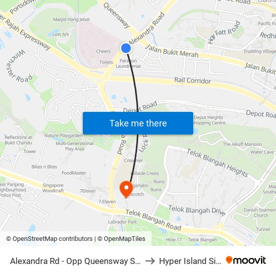 Alexandra Rd - Opp Queensway Shop Ctr (11519) to Hyper Island Singapore map