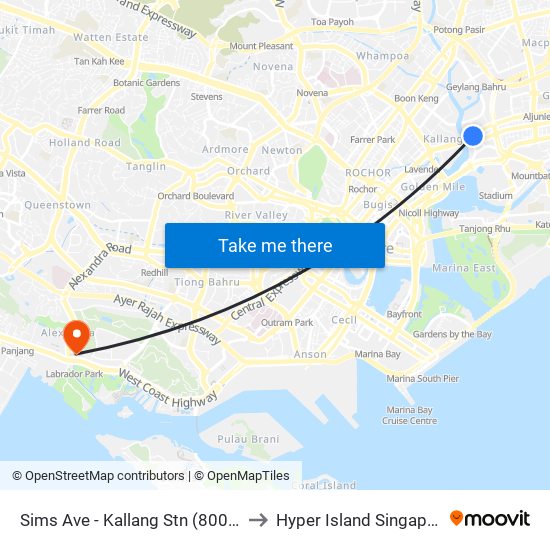 Sims Ave - Kallang Stn (80031) to Hyper Island Singapore map