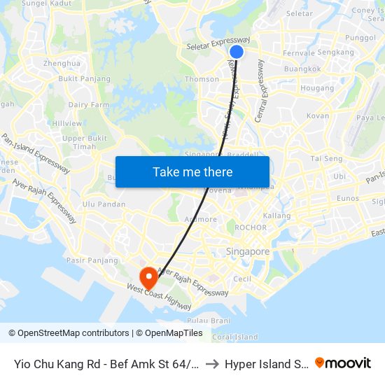 Yio Chu Kang Rd - Bef Amk St 64/Apple Sg (55049) to Hyper Island Singapore map