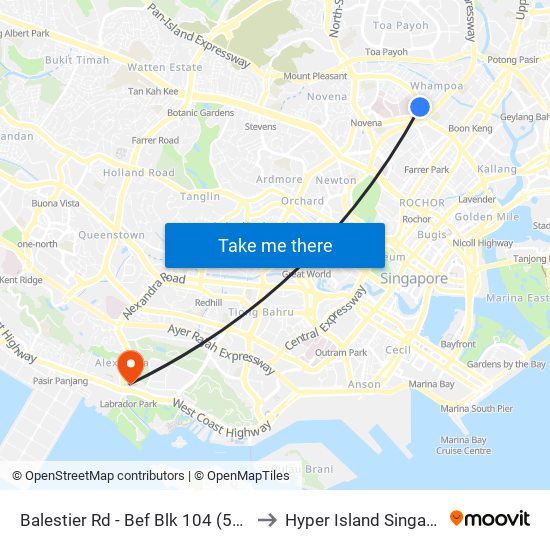 Balestier Rd - Bef Blk 104 (50221) to Hyper Island Singapore map