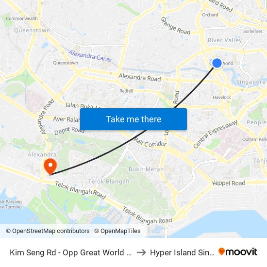 Kim Seng Rd - Opp Great World City (13119) to Hyper Island Singapore map