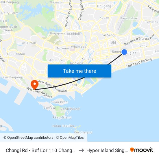 Changi Rd - Bef Lor 110 Changi (83049) to Hyper Island Singapore map