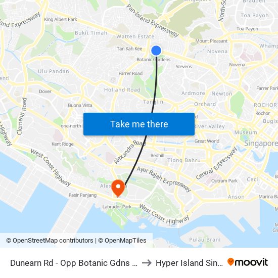 Dunearn Rd - Opp Botanic Gdns Stn (41029) to Hyper Island Singapore map