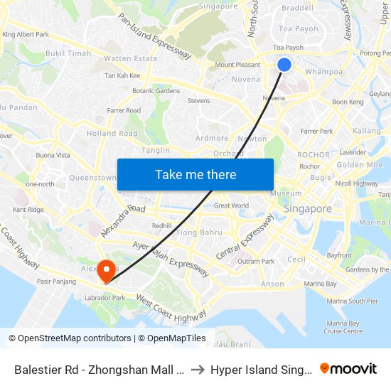 Balestier Rd - Zhongshan Mall (50171) to Hyper Island Singapore map