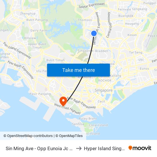 Sin Ming Ave - Opp Eunoia Jc (53321) to Hyper Island Singapore map