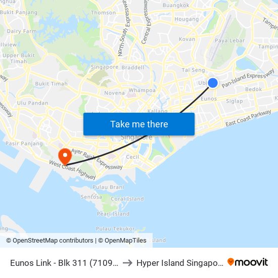Eunos Link - Blk 311 (71099) to Hyper Island Singapore map