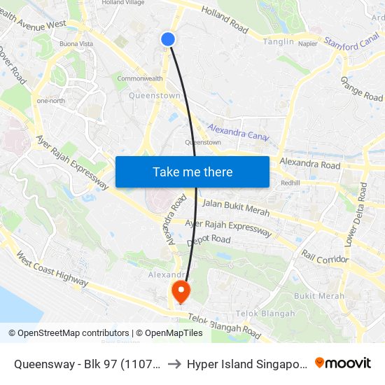Queensway - Blk 97 (11071) to Hyper Island Singapore map
