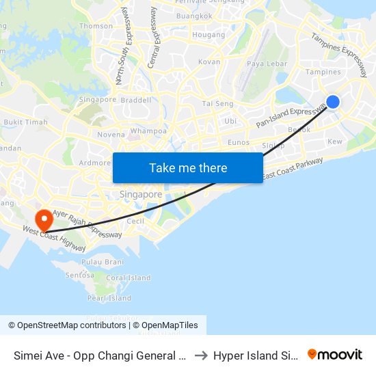 Simei Ave - Opp Changi General Hosp (96281) to Hyper Island Singapore map