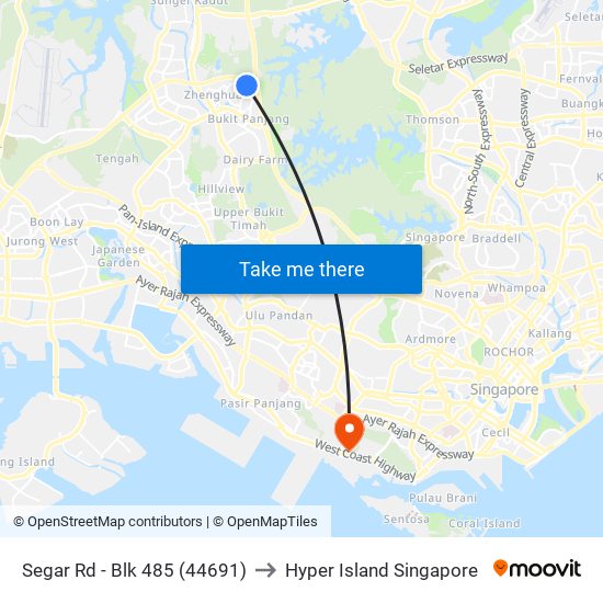 Segar Rd - Blk 485 (44691) to Hyper Island Singapore map