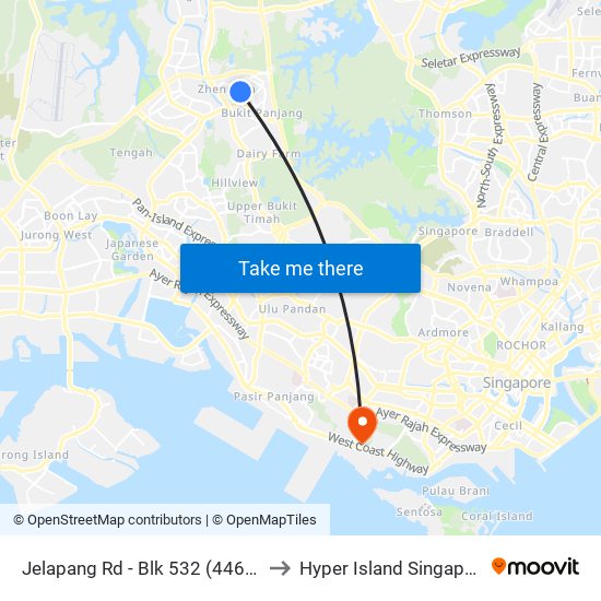 Jelapang Rd - Blk 532 (44661) to Hyper Island Singapore map
