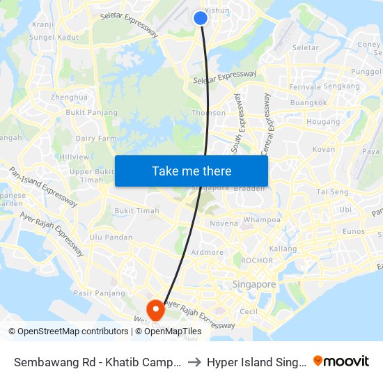 Sembawang Rd - Khatib Camp (57079) to Hyper Island Singapore map