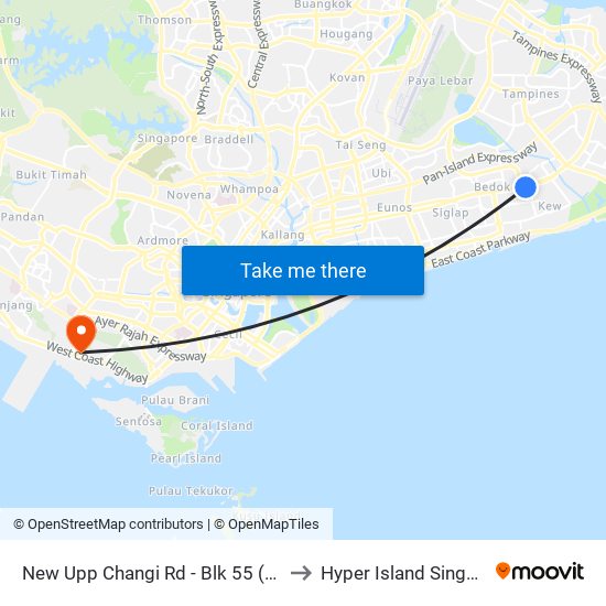 New Upp Changi Rd - Blk 55 (84069) to Hyper Island Singapore map