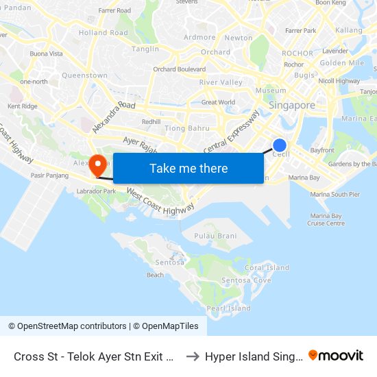 Cross St - Telok Ayer Stn Exit A (03041) to Hyper Island Singapore map