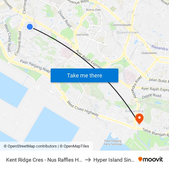Kent Ridge Cres - Nus Raffles Hall (16169) to Hyper Island Singapore map