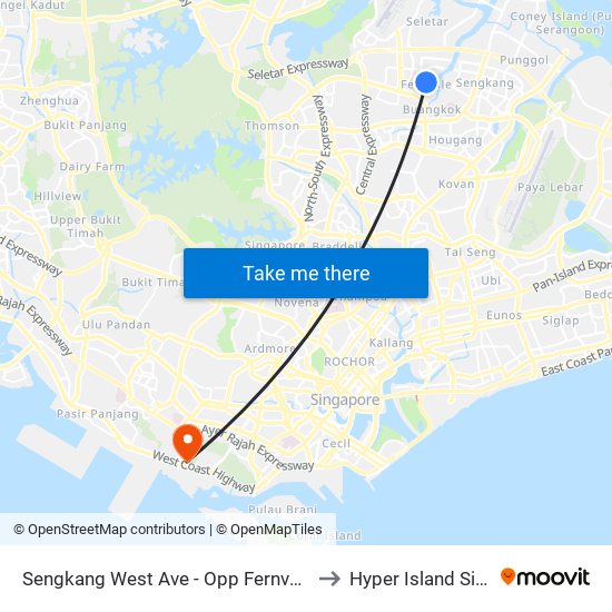 Sengkang West Ave - Opp Fernvale Stn (67489) to Hyper Island Singapore map