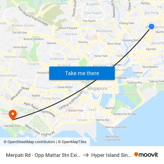 Merpati Rd - Opp Mattar Stn Exit A (70161) to Hyper Island Singapore map