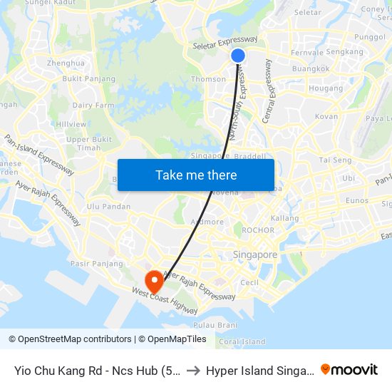 Yio Chu Kang Rd - Ncs Hub (55039) to Hyper Island Singapore map