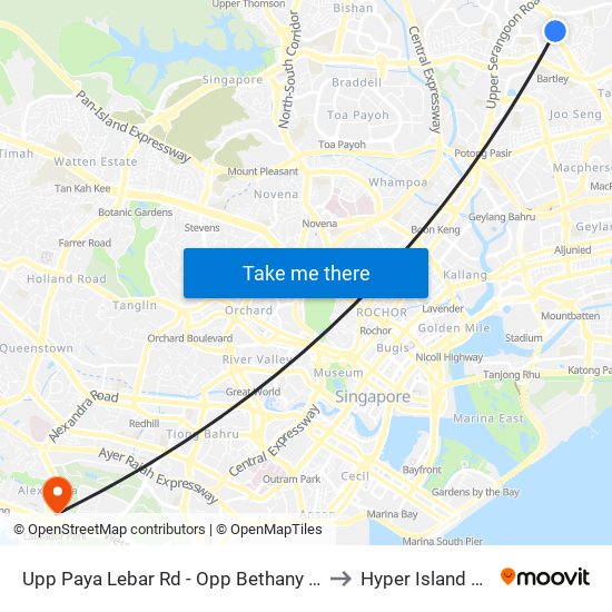 Upp Paya Lebar Rd - Opp Bethany Presby CH (62041) to Hyper Island Singapore map