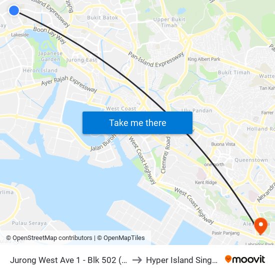 Jurong West Ave 1 - Blk 502 (28401) to Hyper Island Singapore map