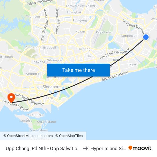 Upp Changi Rd Nth - Opp Salvation Army (97019) to Hyper Island Singapore map