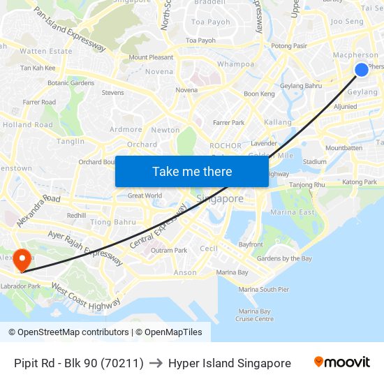 Pipit Rd - Blk 90 (70211) to Hyper Island Singapore map