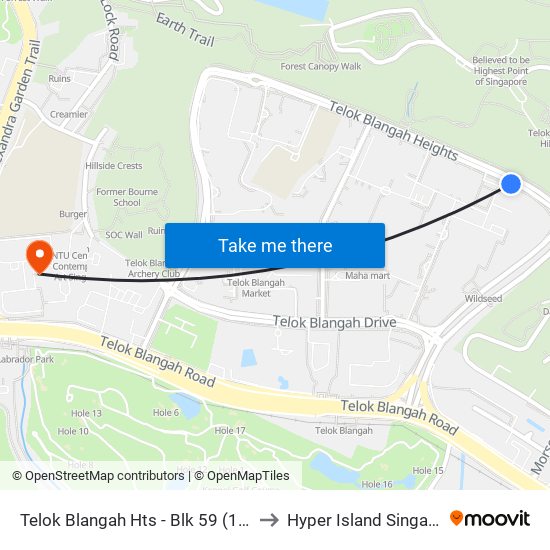 Telok Blangah Hts - Blk 59 (14349) to Hyper Island Singapore map