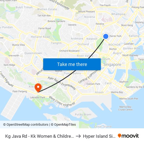 Kg Java Rd - Kk Women & Children Hosp (40101) to Hyper Island Singapore map