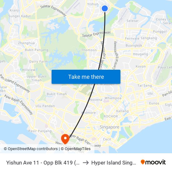 Yishun Ave 11 - Opp Blk 419 (59461) to Hyper Island Singapore map