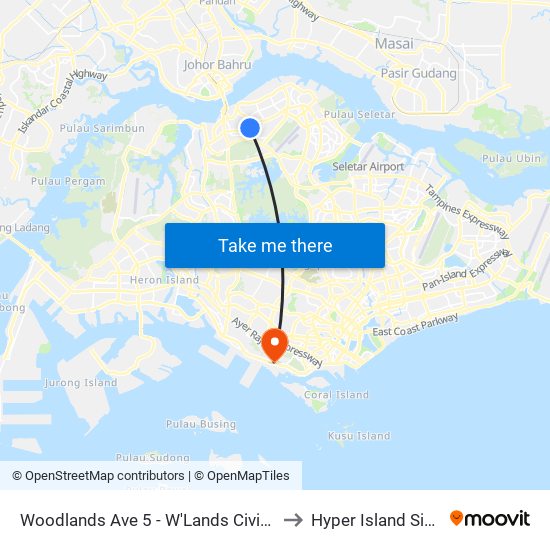 Woodlands Ave 5 - W'Lands Civic Ctr (46321) to Hyper Island Singapore map