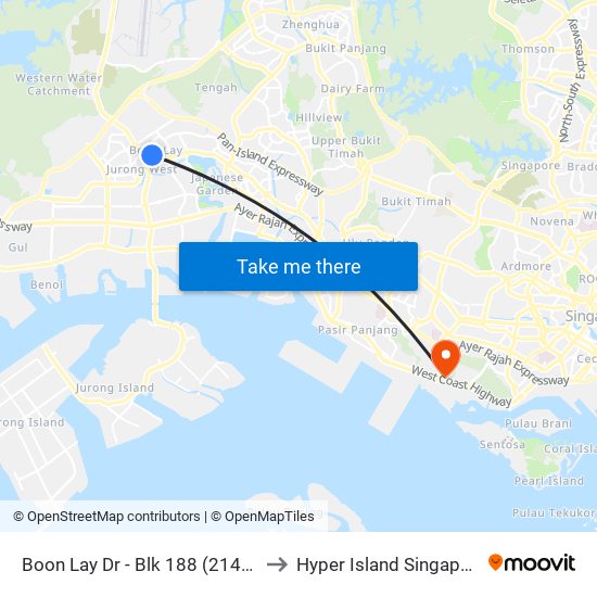 Boon Lay Dr - Blk 188 (21419) to Hyper Island Singapore map