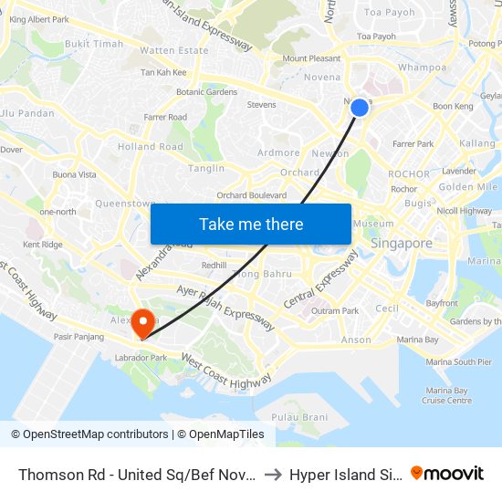 Thomson Rd - United Sq/Bef Novena Stn (50021) to Hyper Island Singapore map