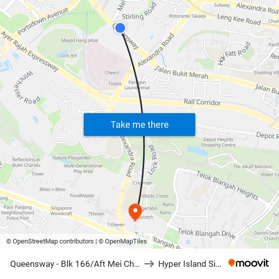 Queensway - Blk 166/Aft Mei Chin Rd (11029) to Hyper Island Singapore map