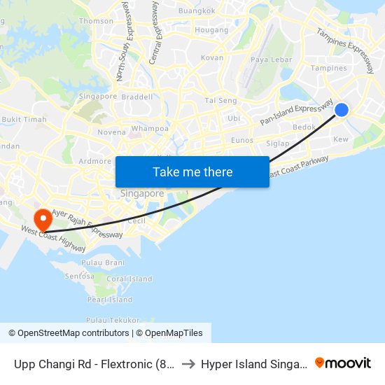 Upp Changi Rd - Flextronic (85079) to Hyper Island Singapore map