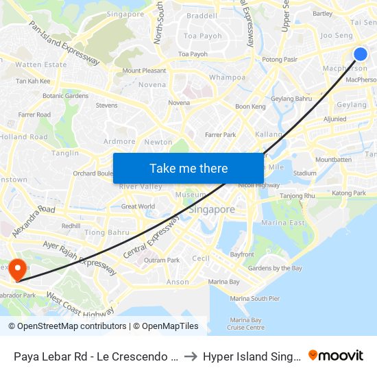 Paya Lebar Rd - Le Crescendo (70271) to Hyper Island Singapore map