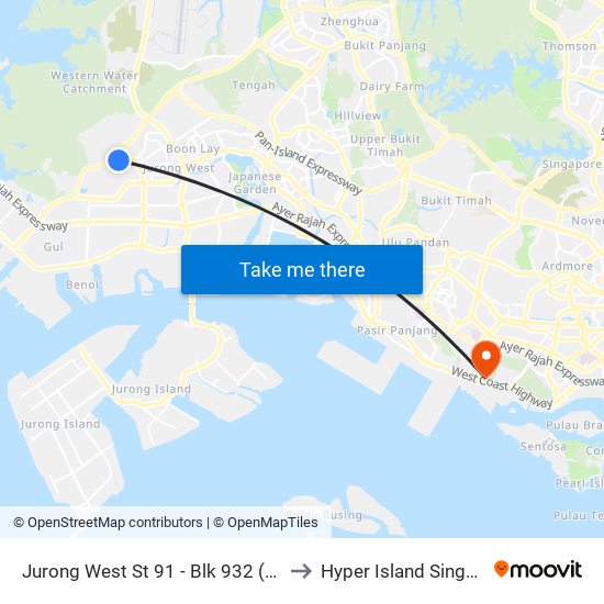 Jurong West St 91 - Blk 932 (27131) to Hyper Island Singapore map