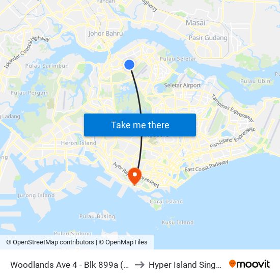 Woodlands Ave 4 - Blk 899a (46681) to Hyper Island Singapore map