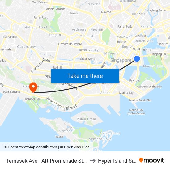 Temasek Ave - Aft Promenade Stn Exit C (02161) to Hyper Island Singapore map