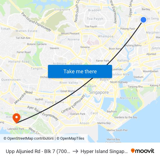 Upp Aljunied Rd - Blk 7 (70059) to Hyper Island Singapore map