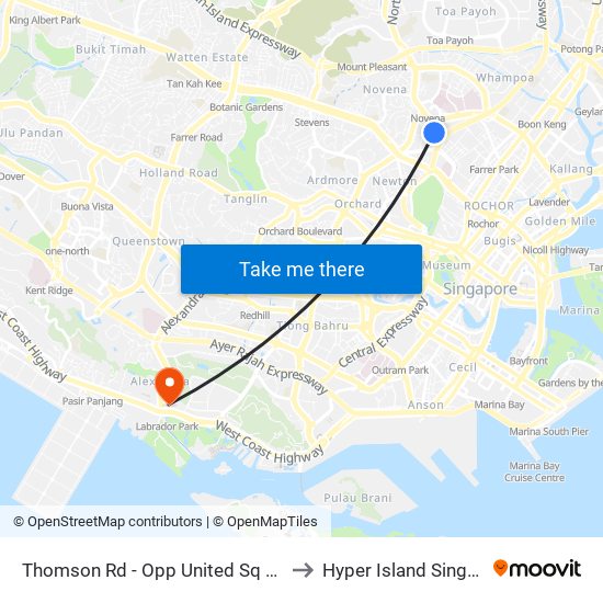 Thomson Rd - Opp United Sq (50029) to Hyper Island Singapore map