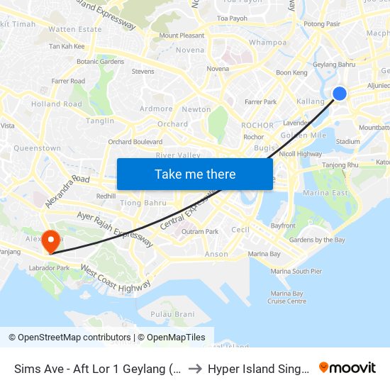 Sims Ave - Aft Lor 1 Geylang (80051) to Hyper Island Singapore map