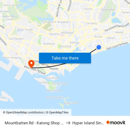 Mountbatten Rd - Katong Shop Ctr (92101) to Hyper Island Singapore map