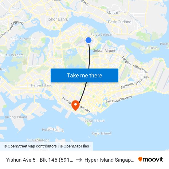 Yishun Ave 5 - Blk 145 (59149) to Hyper Island Singapore map